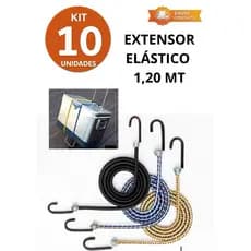 Kit 10 Extensores Elásticos 1,20Mt com Gancho Metal Reforçado -Bagageiro Moto, Amarração Carga, Caminhão, Lona