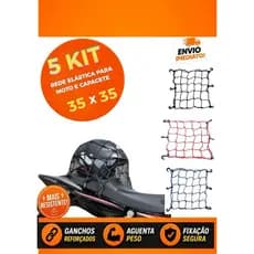 Rede Elástica Aranha 35x35 Moto Capacete Ganchos De Plástico Reforçada Kit