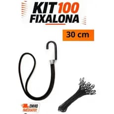 Kit 100 Fixalona 30cm Reforçada com Gancho de Metal – Elástico para Carga Moto, Bike e Caminhão Alta Resistência