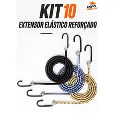 Kit 10 Extensores Elásticos1,20m e 1,5m e 2m Gancho Metal Reforçado Moto Caminhão Lona Elástico Aranha Fixação Carga