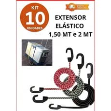 Kit 10 Extensores Elásticos 1,50 MT e 2MT com Gancho Plastico Reforçado -Bagageiro Moto, Amarração Carga, Caminhão, Lona