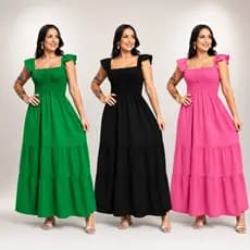 Vestido Longo Alça Babado