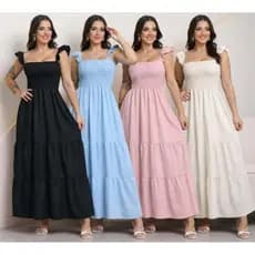 Vestido Feminino de Alça com Babado Elegante, Delicado e Super em Alta