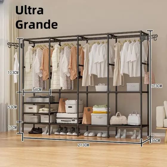 Prateleira 4 Divisórias Roupeiro Guarda Roupa Portatil Cabideiro Arara Para Roupa Sapateira Organizador