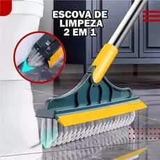 Escova 2 em 1 Vassoura e Rodo, Escova Rígida de Limpeza com Raspador e Limpa Vidros com Rotação