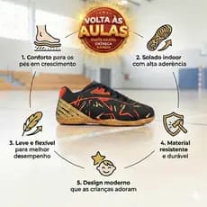 Chuteira Masculina Infantil Antiderrapante Quadra Futsal Society Campo Reforçada Costurada 28 Ao 33