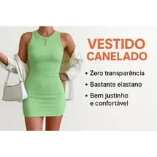 Vestido Canelado Justo Ribana Curto Feminino – Com Elastano, Sem Transparência, Veste P ao GG