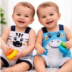 Kit 2 Macacão Jardineira Bebê Infantil 0-3 Meses