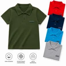 Polo Camisa Básica Blusa Bebê e Infantil, Algodão, Menino Casual, Batizado, Aniversário, Casamento