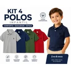 kit 4 Polo Camisa Básica Blusa Infantil 2 ao 8 Menino Casual, Casamento, Batizado, Aniversário