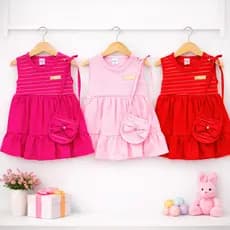 Kit 2 Vestido para Bebê + Bolsinha Infantil Menina 3-6 meses