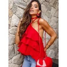 Blusa Bata Feminina 3 Babados Tecido Duna Blusinha Duna