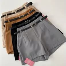 Kit 10 Short Feminino Alfaiataria com Cinto Social cintura alta