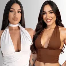 Top Cropped Frente Única Amarraçao No Pescoço multi forma Decote Moda Gringa Decotado Suplex Premium