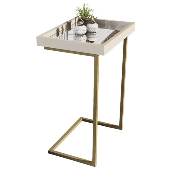 Mesa Lateral Apoio Centro Espelhada com Pés de Ferro Retro Canto Sofá Porta Objetos de Decoração MDF
