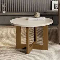 Mesa de Centro Decorativa Redonda com Tampo em MDF e Pés em Madeira Ideal para Sala de Estar Apoio