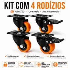 Kit Rodinha Rodizio C/4 Unidades C/Freio Giratória E Fixa