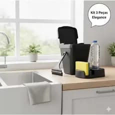 Kit Pia Elegance 3 Peças Lixeira 4,8 Litros + Suporte Detergente + Rodo de Pia