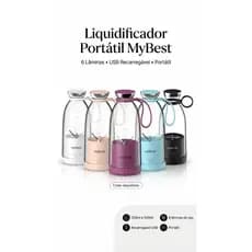 Garrafa Liquidificador Portátil MyBest 500ml ou 350ml Trituradora 6 Lâminas Mixer USB Recarregável Premium