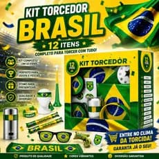 Kit Torcedor Brasil 12 Peças Acessórios Festa Jogo Futebol Verde Amarelo
