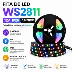 Fita de Led WS2811 Rgb Digital Endereçável Rolo 5m 60 Leds por Metro 300 Leds IP20 12v