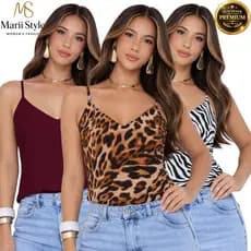 Kit 3 Blusas Femininas Regata de Alça Fina Regulável em Poliéster | Look Casual, Leve e Estiloso