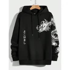Moletom Canguru Capuz Bolso Blusa de Frio Feminino Masculino Unissex Algodão Dragão Japonês