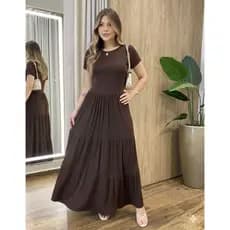 vestido manga curta tres marias viscolycra confortavel soltinho babado midi longo moda evaneglica plus size