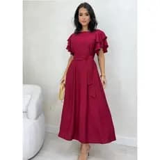 vestido longo manga bufante princesa midi babado com cinto moda elegante evangelica