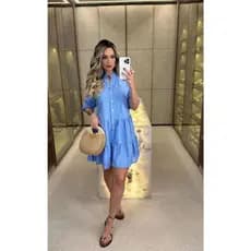 VESTIDO BATA SAIDA DE PRAIA TRES MARIAS BOTÃO CHAMISE LINHO NATURAL LISO