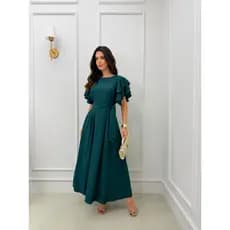vestido longo manga bufante princesa midi babado com cinto moda elegante evangelica casamento festa