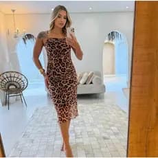 vestido midi longo de tule forrado alcinha drapeado moda gringa blogueira onça oncinha animal print floral