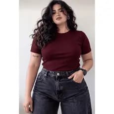 Blusa Básica gola redonda manga curta malha Ribana Canelado Premium Camiseta T-Shirt Moda Gringa casual PLUS SIZE