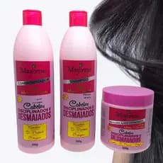 Kit Cabelos Desmaiados e Disciplinados 500g Maycrene Menos Volume Mais Liso para Cabelos Ressecados Shampoo, Condi e Más