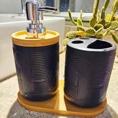 Kit Banheiro Lavabo Porcelana Porta Sabonete Liquido Escova dente Luxo Cerâmica Saboneteira
