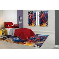 Kit Homem Aranha Spider Man Cobre Leito Tapete e Cortina Promoção Menino Barato Quarto Lavável Macio