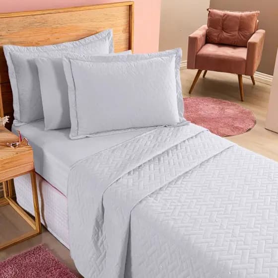 Kit Colcha Cobre Leito Solteiro 2 pçs Quarto Branco Matelado Fronha Decoração Lavável Estiloso Macio