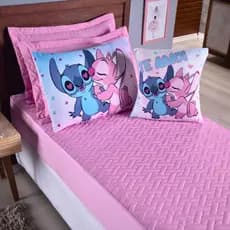 Colcha Cobre Leito Edredom Solteiro 5 Pçs Menina Macio Personagem Rosa Com Elastico Matelado Desenho