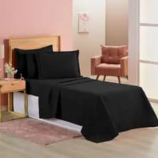 Colcha Cobre Leito Kit 2 Pçs Matelados Fronha Solteiro Preto Menino Menina Decoração Lavável Quartos