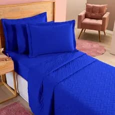Kit Colcha Cobre Leito Solteiro Azul Royal Menino Menina Decoração 2 Pçs Fronha Quarto Lavável Macio