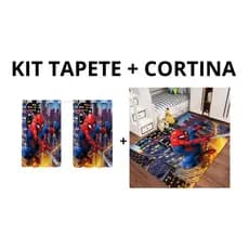 Kit Tapete + Cortina Homem Aranha Quarto Decoração Meninos Menina Barato Promoção Exclusivo Lavável