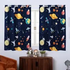 Cortina Astronauta Marinho Quarto Infantil 2,00x1,40 Planetas Espaço Menino Menina Lavável Decoração
