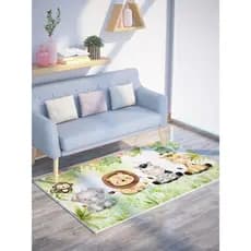 Tapete Sala Quarto Infantil Quarto Bebe Criança Menino Menina Safari Savana Bichinhos Verde Floresta