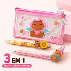 Kit Estojo Capivara # Caneta e Lapiseira com Broche #   Estojo de Capivara: Caneta e Lapiseira Capivara # Broche Fofo