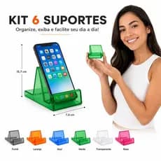 Suporte Celular Acrílico Universa Kit com  6  Para Mesa Display Smartphone , Compacto , cores vibrantes e lembrançinhas.