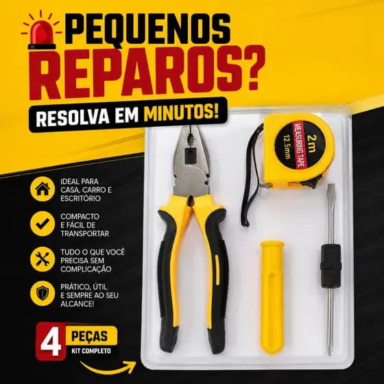 Mini Kit de Ferramentas com Alicate Trena 2m e Ponteira Dupla ⭐⭐⭐