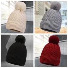 Touca De Lã Pompom Feminina Frio Forrada Tricô Gorro Inverno Toca