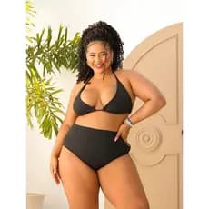 Biquini Hot Pants Cintura Alta Cortininha Plus Size