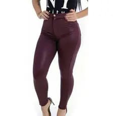 Calça de Cirre Disco Cintura alta com Bolso atras Couro Fake