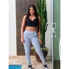 Calça Moletom Feminina Flanelada Com Bolso Elastico Na Cintura